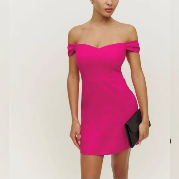 REFORMATION GAVINA LINEN DRESS OFF THE SHOULDER - Picture 3 of 6